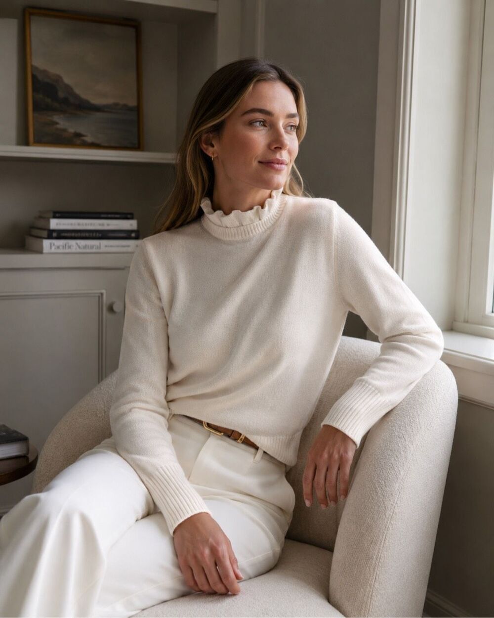NWT J.Crew Cream Ruffle Mock Neck Sweater | Quiet Luxury Soft wool Blend Pullove